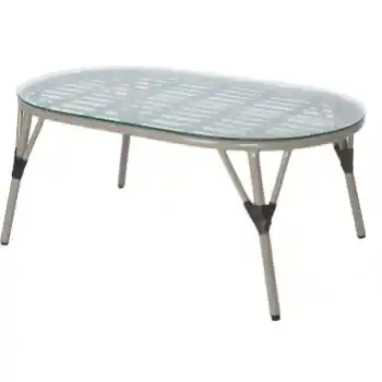 Oval Brown PVC Wicker Outdoor Coffee Table with Glass Top